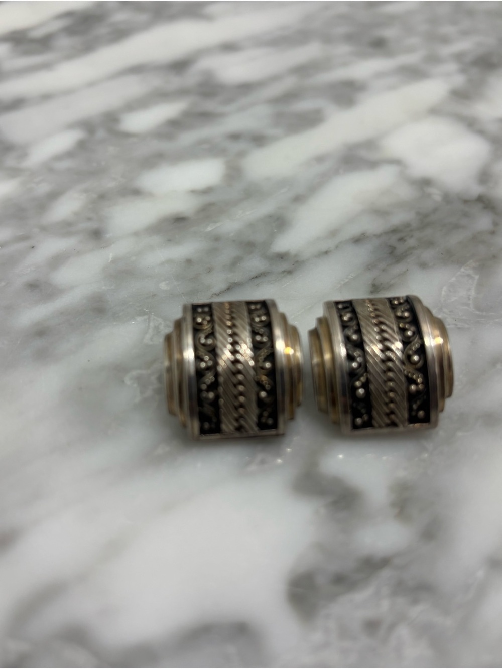 Lois Hill Sterling Silver Barrel Earrings with Black Accents